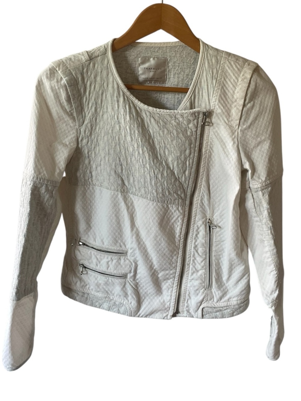 G7- Zara White Quilted Asymmetric Moto Jacket - Women